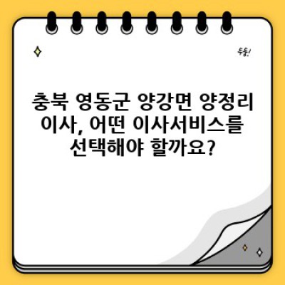 충청북도 영동군 양강면 양정리 이사, 효율적인 방법 총정리: 이사서비스 선택부터 비용 절감까지!